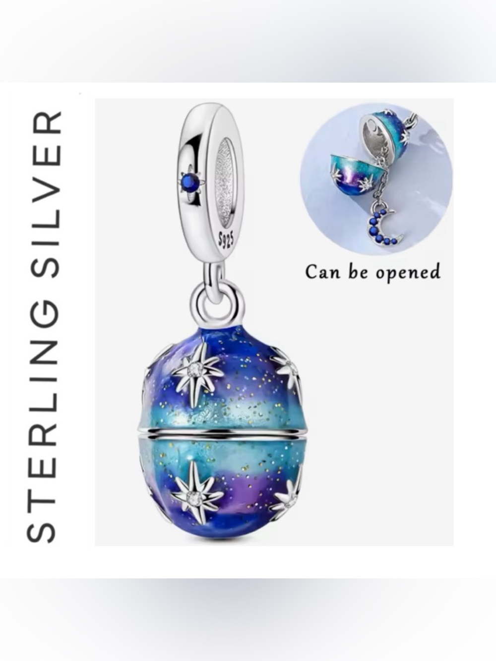 🌟 S925 Sterling Silver Starry Night Openable Egg Charm